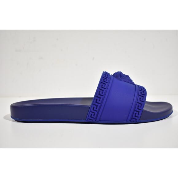 Versace Medusa Palazzo Blue Rubber Logo Slide Pool Sandal Flip Flop Flat 42 9 - Picture 2 of 12